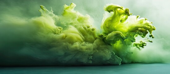 Leinwandbilder - Majestic swirling electric green paint clouds on a soft gradient background creating a vibrant and dynamic visual experience for creative projects
