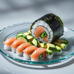 Poster - A_sushi_roll_wrapped_in_glossy_black_nori