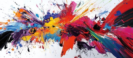 Aufkleber - Dynamic explosion of vibrant colors in bold strokes of red, blue, and yellow on a white background, showcasing creative energy and artistic expression.