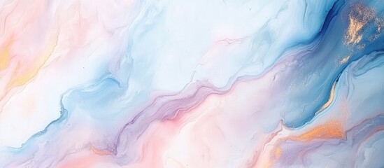 Aufkleber - Soft pastel deacon blue swirls blend effortlessly with hints of peach and cream creating an ethereal abstract background ideal for artistic inspiration.