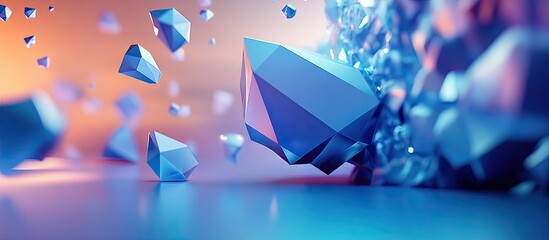 Aufkleber - Dynamic blue polygonal background with angular shapes and vibrant gradients displaying depth and movement in a modern 3D visual composition