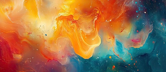 Aufkleber - Vibrant orange and teal abstract fluid patterns create a dynamic atmosphere with soft swirls and bold colors perfect for creative projects
