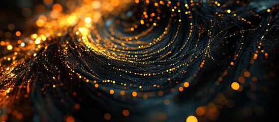 Aufkleber - Abstract swirling patterns of shimmering gold and orange lights on a dark textured background creating a mesmerizing visual effect.