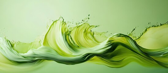 Aufkleber - Flowing electric green paint waves with splashes on a soft green backdrop, capturing motion and texture for dynamic creative projects.