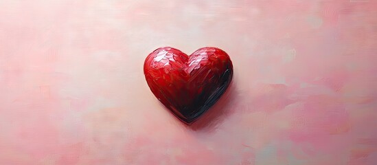 Poster - Red heart centered on soft pink pastel background with smooth texture evoking warmth and love ideal for romantic themes and designs