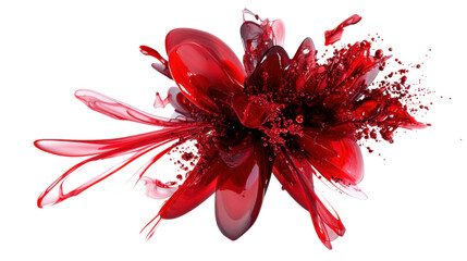 Poster - Red liquid splashing and forming a flower shape with transparent background