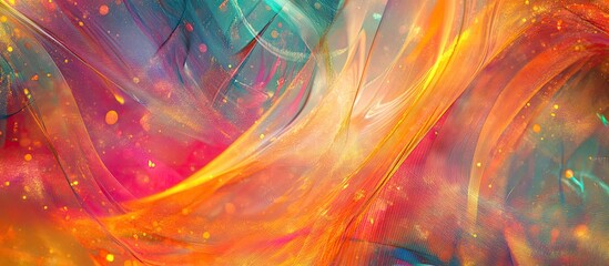 Leinwandbilder - Vibrant abstract background with flowing waves of orange pink and teal light creating dynamic lines enhanced by glowing particles throughout the scene