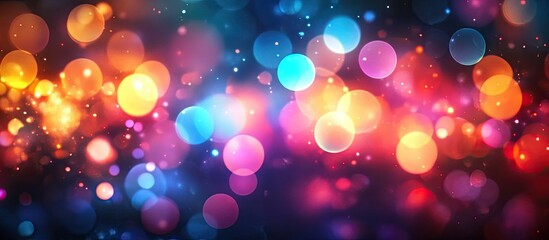 Fototapete - Colorful neon light effects in vibrant hues of blue, orange, pink, and purple create a blurry ambiance on a textured dark background.