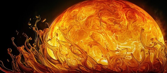 Leinwandbilder - Majestic 3D depiction of the Sun radiating vibrant orange and yellow hues, with dynamic fiery waves flowing along the bottom against a dark backdrop