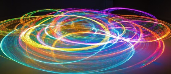 Aufkleber - Dynamic neon light swirls in vibrant hues of pink, yellow, blue, and green create a mesmerizing abstract motion display on a dark background.
