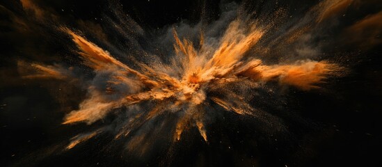 Aufkleber - Vibrant cosmic explosion in hues of orange and black with dynamic shapes creating a sense of depth and movement against a starry background.