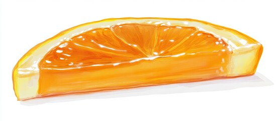 Poster - Vibrant orange slice glistening with a shiny glaze showcasing juicy texture prominently positioned against a clean white background
