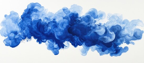 Fototapete - Dynamic royal blue ink clouds suspended in mid-air showcase captivating fluidity and movement against a soft white backdrop.