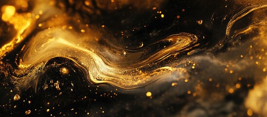 Fototapete - Luxurious dark and gold marble texture with flowing golden veins on a black background creating an upscale and elegant design aesthetic