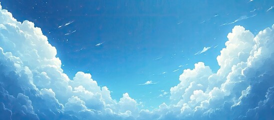 Poster - Serene blue sky with soft fluffy white clouds in the upper half creates a peaceful and calming atmosphere perfect for relaxation and tranquility