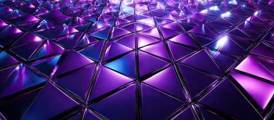 Fototapete - Vibrant abstract geometric pattern featuring purple and blue triangular shapes with reflective surfaces, creating dynamic light reflections on a diagonal surface.