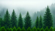 © BROPRADANA - Misty mountain forest, evergreen trees, scenic landscape, nature background, travel poster