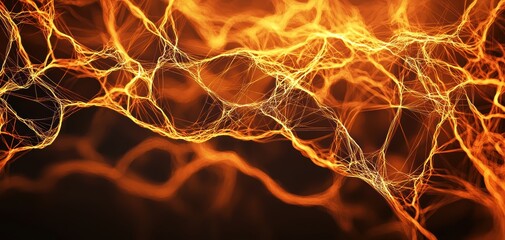Poster - High-tech digital mesh with illuminated nodes and fine lines, representing data flow and connectivity on a dark abstract canvas