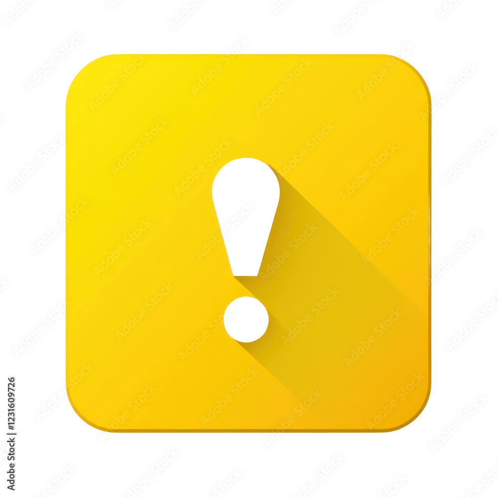 Yellow warning symbol shows an exclamation mark with a shadow, isolated ...