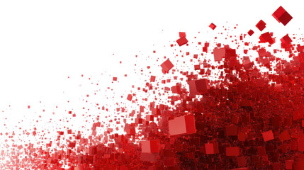 Poster - Red cubes exploding on transparent background: dynamic motion and scattered particles