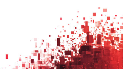 Poster - Red and pink pixelated squares creating an abstract design on transparent background