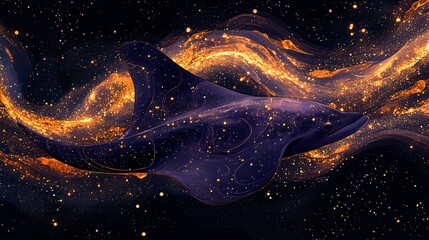 a vector illustration of a cosmic manta ray skin texture with swirling purple and gold galaxy patter