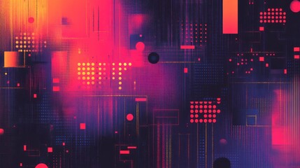 Poster - Abstract cyberpunk city glowing digital art background