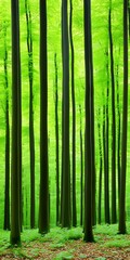 Poster - Lush green forest, nature background, trees, spring