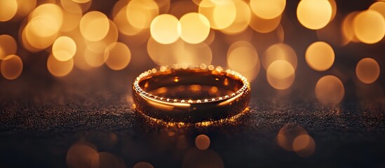 Aufkleber - golden ring illuminated with warm bokeh lights in the background, enhancing its visual allure throug