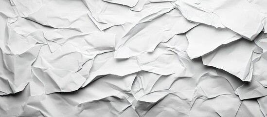 Poster - Crumpled light gray paper texture background showcasing intricate folds and shadows ideal for creative designs and artistic projects centered in composition.