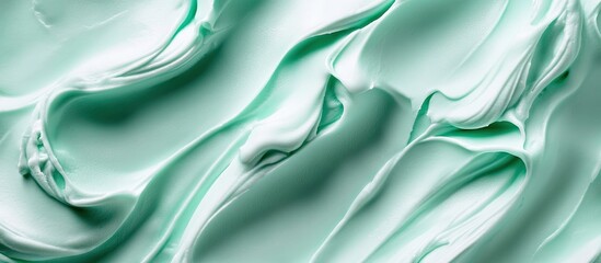 Wall Mural - Smooth mint ice cream texture backdrop in light green hues with flowing swirls, ideal for vibrant banners and ample copy space for design projects