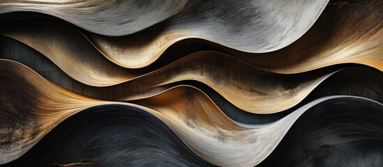 Leinwandbilder - Flowing abstract waves in gold, bronze, and dark hues, elegantly layered in a 3D rendering, ideal for artistic and design projects.