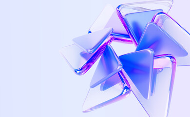 Poster - Abstract 3d blue background wallpaper with glass transparent and metal triangle plate shapes render, iridescent light neon holographic gradient. Digital graphic design tech banner. 3D illustration