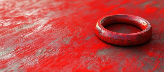 Poster - Vivid red grunge background with subtle textures and a metallic ring positioned in the foreground for striking design versatility and artistic expression