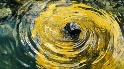 Mountain stream swirl, rock vortex, autumn leaves reflection, nature background, website banner