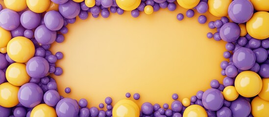 Poster - Colorful abstract background with purple and yellow spheres arranged in a border around a soft orange center, ideal for modern design projects.