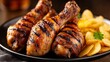 © Patchayanit  - Grilled Chicken Drumsticks with Crispy Potato Chips on Plate