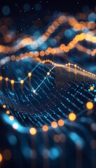 Poster - Abstract Data Flow Vibrant Blue and Orange Waves Illustrating Digital Trends in High Resolution