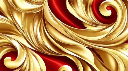 Sticker - Golden Swirls Abstract Red and Gold 3D Composition, Abstract Art, Swirl Design Abstract art, 3D rendering