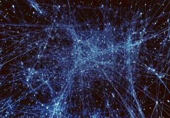Fototapete - Abstract Digital Network Concept with Bright Blue Lines and Dots on Dark Background Reflecting Technology and Connectivity in the Modern World