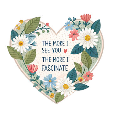 Happy velentines day card spring daisy flowers and decoration. Spring love shape leaf composition
with love message isolated on transparent background png 
