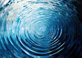 Poster - Circular ripples in clear blue water creating a mesmerizing natural pattern and texture reflecting calmness and tranquility in a serene aquatic environment