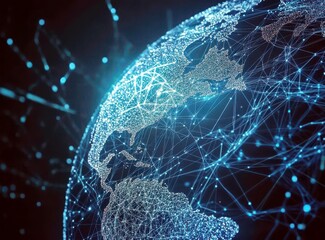 Fototapete - Abstract Representation of a Digital Globe with Connecting Lines and Points, Symbolizing Technology, Global Connectivity, and Network Data Flow