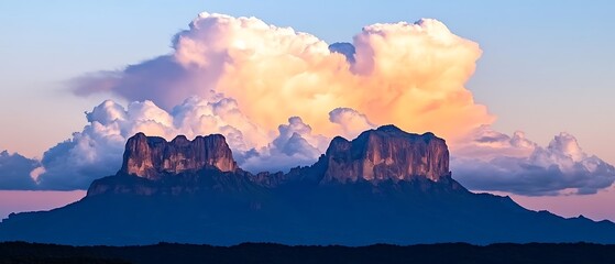 Sticker - Sunset Mountainscape Dramatic clouds over peaks