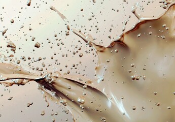 Aufkleber - dynamic splash of brown liquid with droplets against a soft background creating an abstract art effe