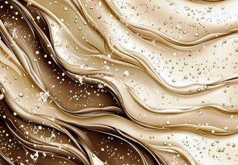 Poster - Abstract fluid texture design with flowing lines and water droplets creating a luxurious blend of earthy tones, ideal for modern backgrounds and wallpapers