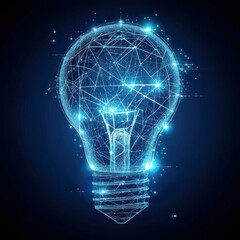 Poster - Abstract Concept of Innovation and Creativity Represented by a Futuristic Light Bulb with Geometric Connections and Digital Elements