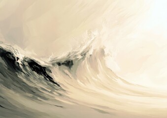 Poster - Dramatic Ocean Waves in Soft Tones with Whispering Hues, Capturing the Essence of Nature's Power and Serenity in a Minimalist Style