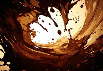 Poster - Abstract swirling liquid background in rich brown tones with dynamic movement and splashes creating an artistic composition for creative projects
