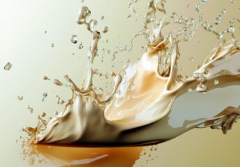 Poster - Dynamic Splash of Creamy Liquid Against Soft Gradient Background Capturing Motion and Texture in Stunning Detail